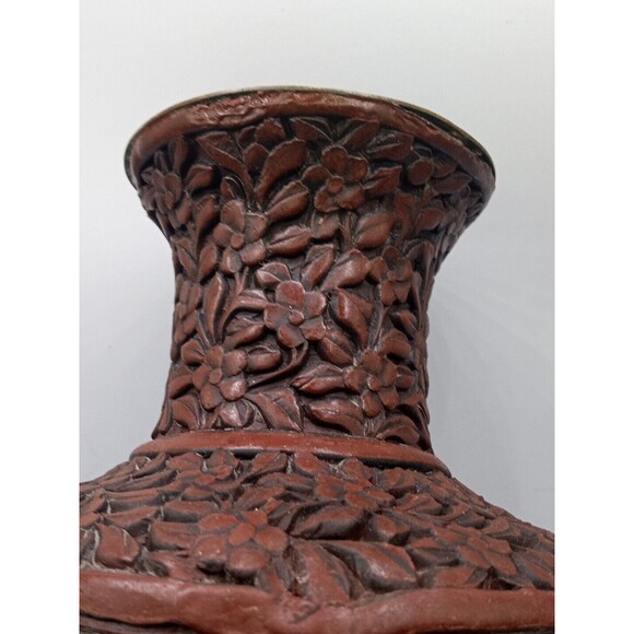 Chinese Cinnabar Vase Carved Super Rare Piece Original Antique 8 1/2" Tall - Picture 11 of 16